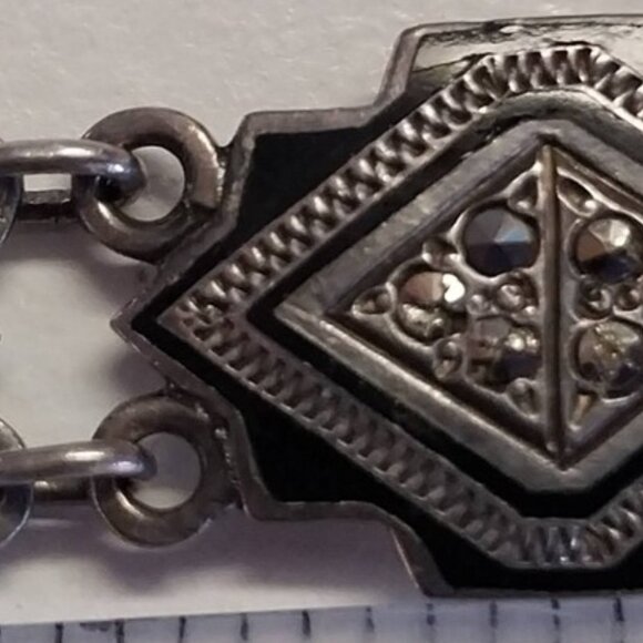 Vintage Art Deco 1930's Sterling Enamel Marcasite Bracelet - Picture 4 of 8